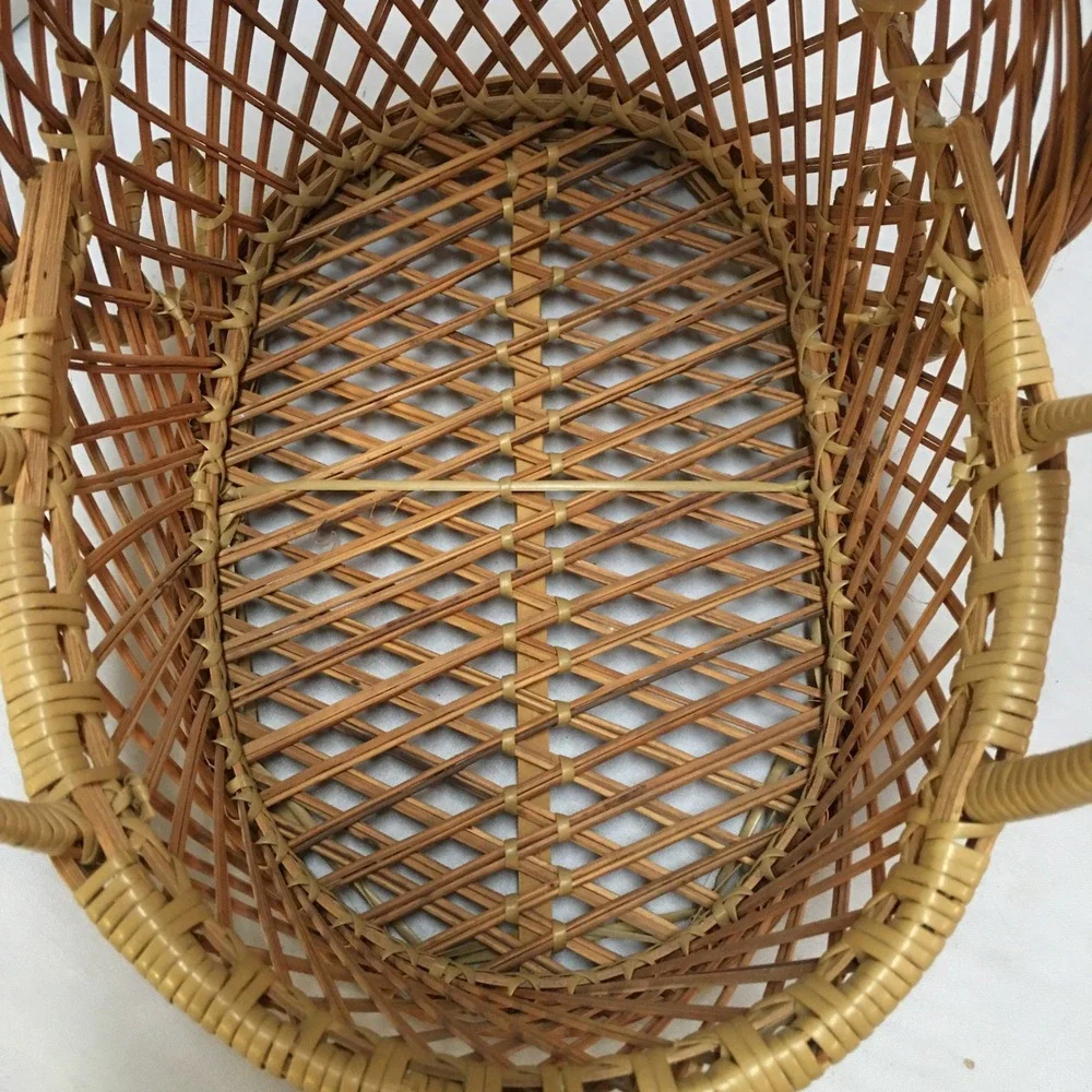 Wicker Doll Bassinet Miniature Small Tan Rattan Hooded Cradle Basket Cottagecore